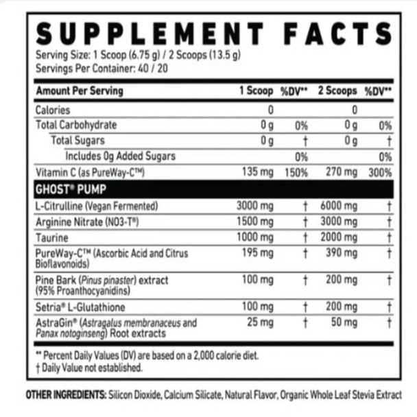 Ghost Pump Nitric Oxide 40 Porciones Natty