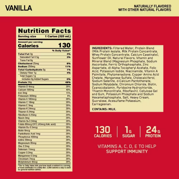 Optimum Nutrition Gold Std Protein Shake 325 ml 12 Paquete Vainilla