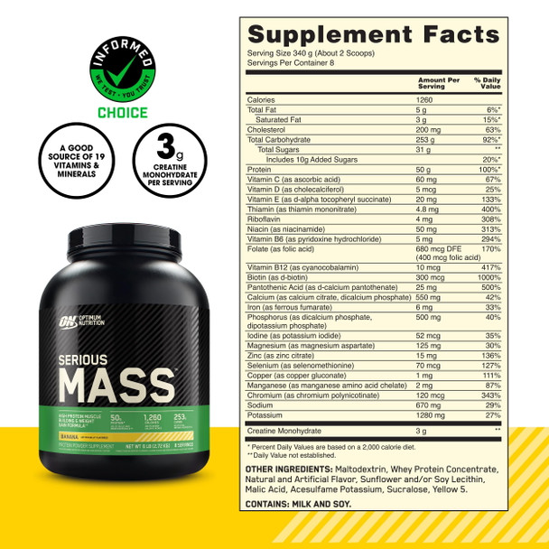 Optimum Nutrition Serious Mass 6 Libras Banana