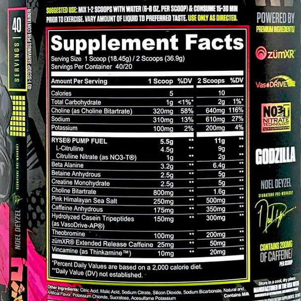 Ryse Pre - Entreno Godzilla 40 Porciones Strawberry Kiwi