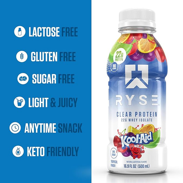 Ryse Clear Whey Aislado Lista para Beber 12 Paquete Koolaid Tropical Punch
