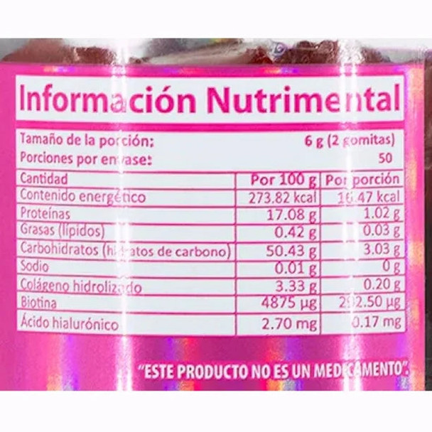 Natural Col Geno Biotina Cido Hialur Nico 100 Gomitas Sabor Fresa