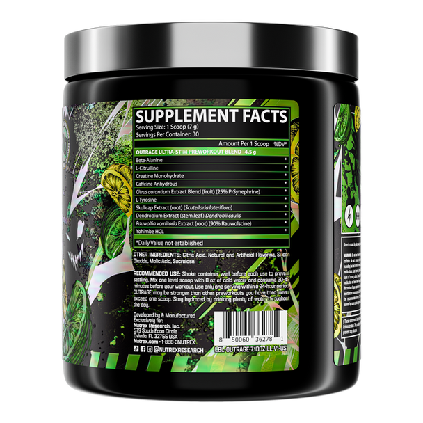 Nutrex Research Outrage Ultra Estimulante Pre - Entreno 30 Porciones Lemon Lime