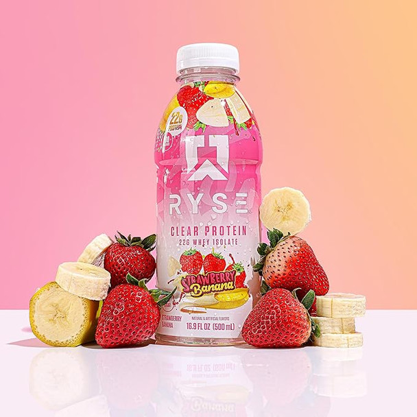 Ryse Clear Whey Aislado Lista para Beber 12 Paquete Strawberry Banana