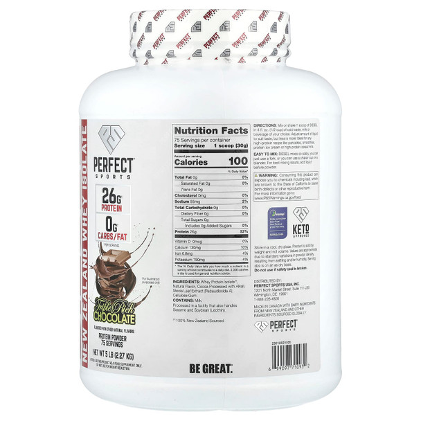 Perfect Sports Diesel 100 New Zealand Whey Aislado 5Lb Triple Rich Chocolate