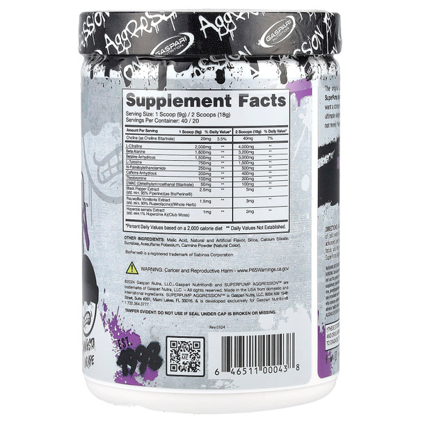 Gaspari Nutrition Super Pump Agression 20 40 Porciones Gangsta Grape