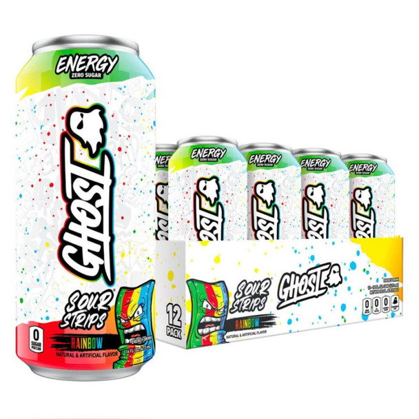 Ghost Energy 16 Onzas 12 Paquete Sour Strips Rainbow Candy