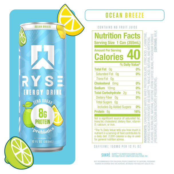 Ryse Energy Protein Drink 12 Onzas 12 Paquete Ocean Breeze