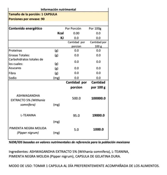 Armada Ashwagandha L Teanina 600 mg 90 Cápsulas