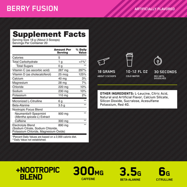 Optimum Nutrition Pre - Entreno Amped 20 Porciones Citrus Mango
