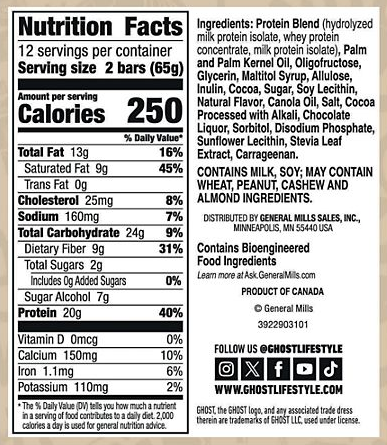 Ghost Protein Bars 12 Bars Chocolate Caramel