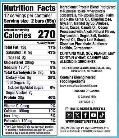 Ghost Protein Bars 12 Bars Chocolate Peanut Butter