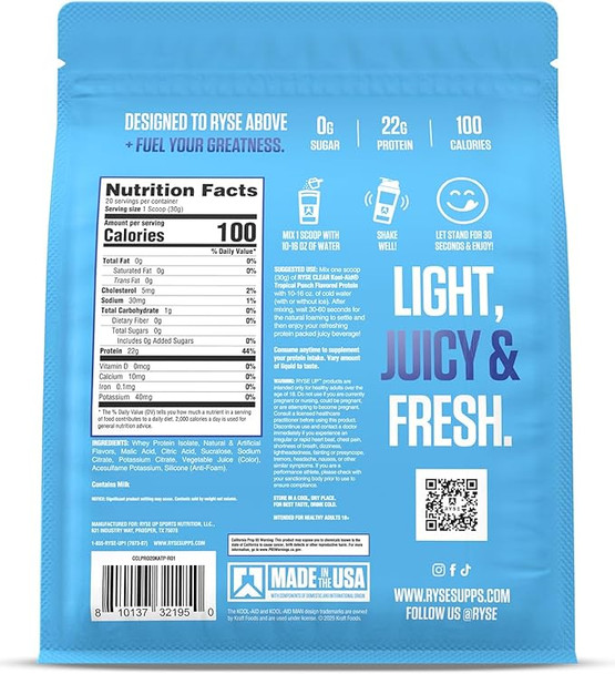 Ryse Clear Protein 20 Porciones Kool Aid Tropical Punch