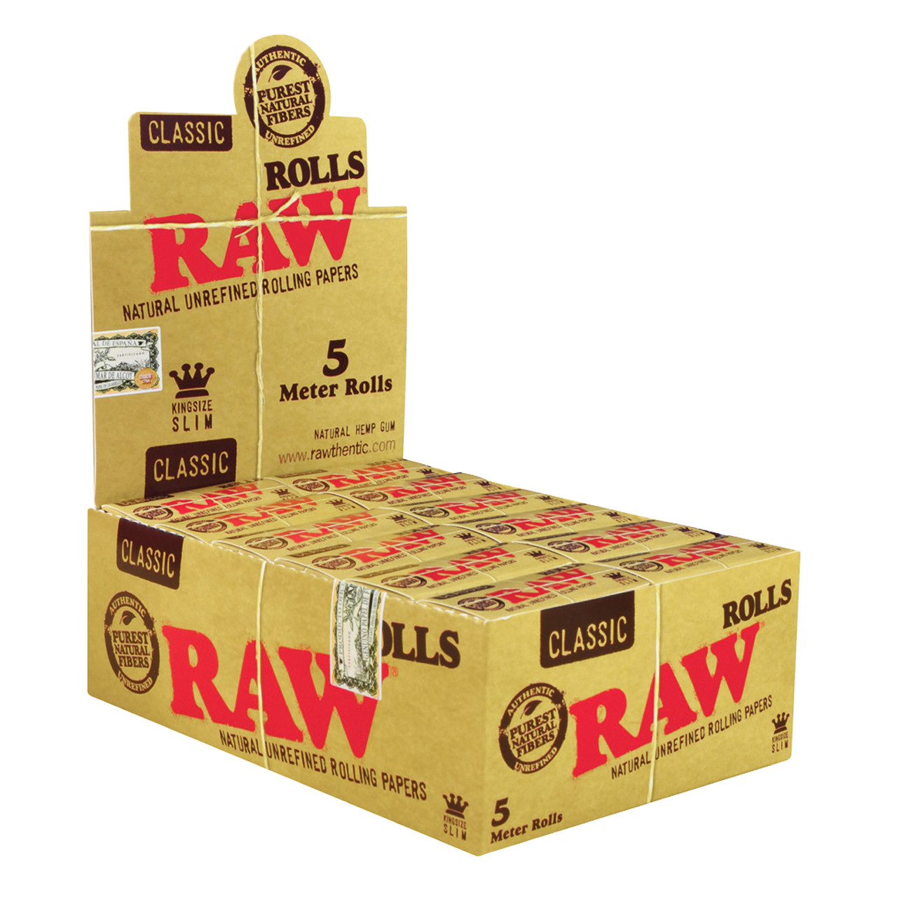 RAW® - Rolls Classic King Size Slim (5m) - Display of 24 (MSRP $2.50ea)