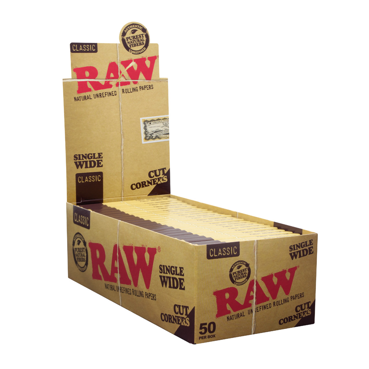 RAW® - Classic Cut Corners Rolling Papers Single Wide (Single Feed)  50ct - Display of 50 (MSRP $2.50ea)
