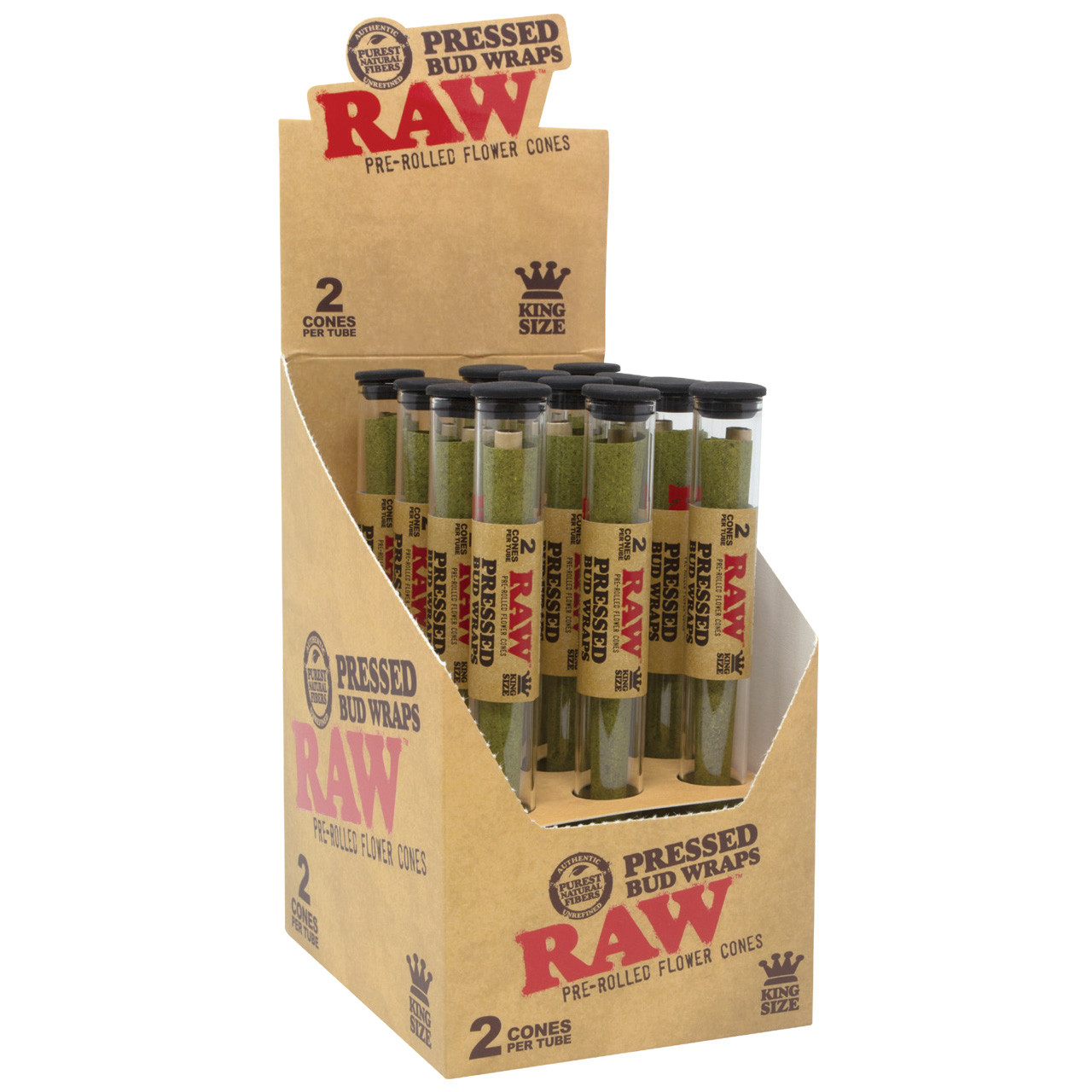 RAW® - Pressed Bud Wrap Pre-Roll Cones King Size (2ct) - Display of 12 (MSRP $5.00ea)