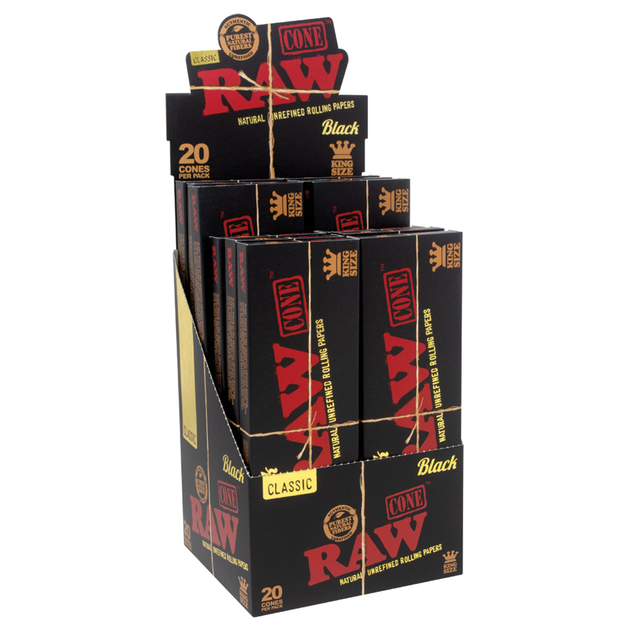 RAW® - Classic Black Pre-Roll Cone King Size (20ct) - with Funnel - Display of 12 (MSRP $11.00ea)
