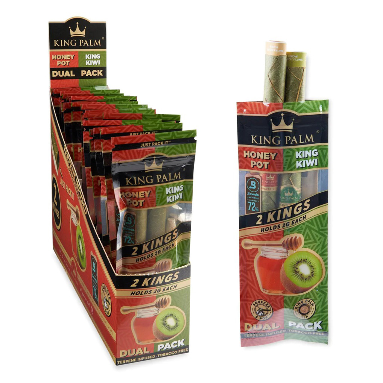 King Palm -  King Size Squeeze And Pop Hemp Wraps (2pk) - Display of 20 (MSRP $5.00ea)