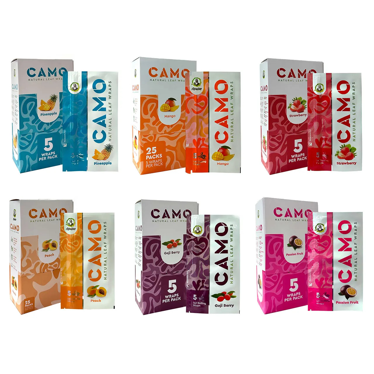 CAMO Wraps Natural  Self Rolling Leaf by Afghan Hemp (5ct) - Box of 25 (MSRP $2.00ea)