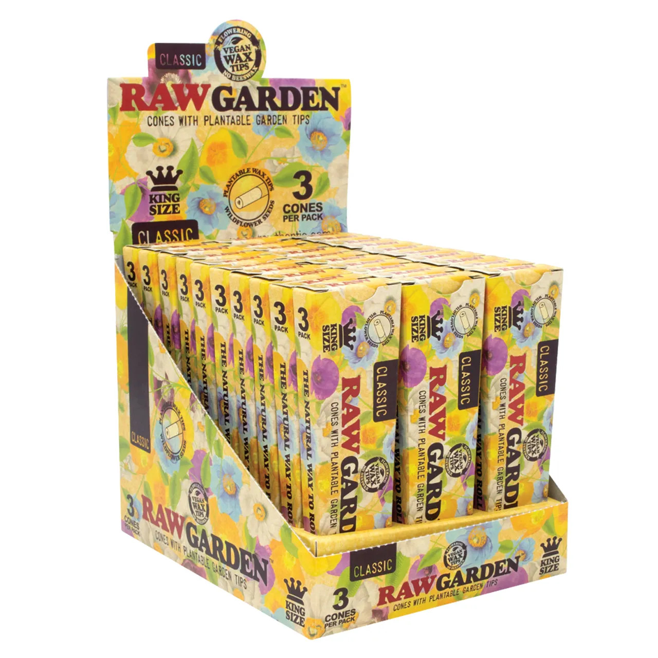 RAW® - Garden Pre-Rolled Cone King Size (3pk) - Display of 30 (MSRP $4.00ea)