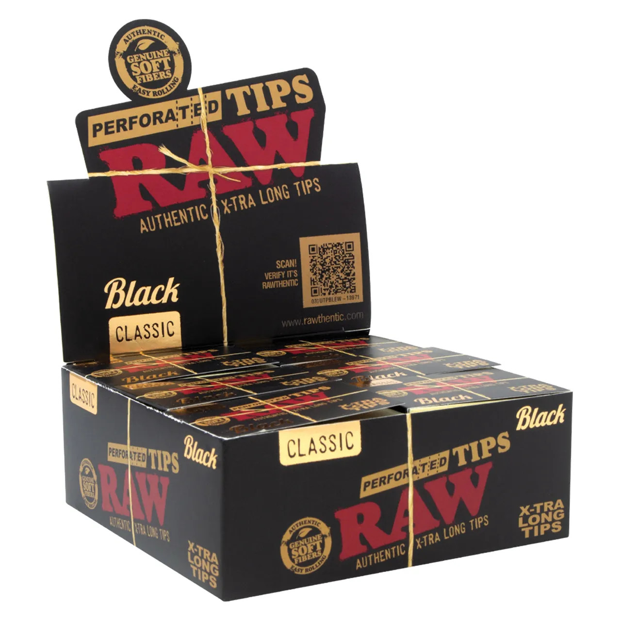 RAW® - Black Xtra Long Perforated Tips (40ct) - Display of 36 (MSRP $2.00ea)
