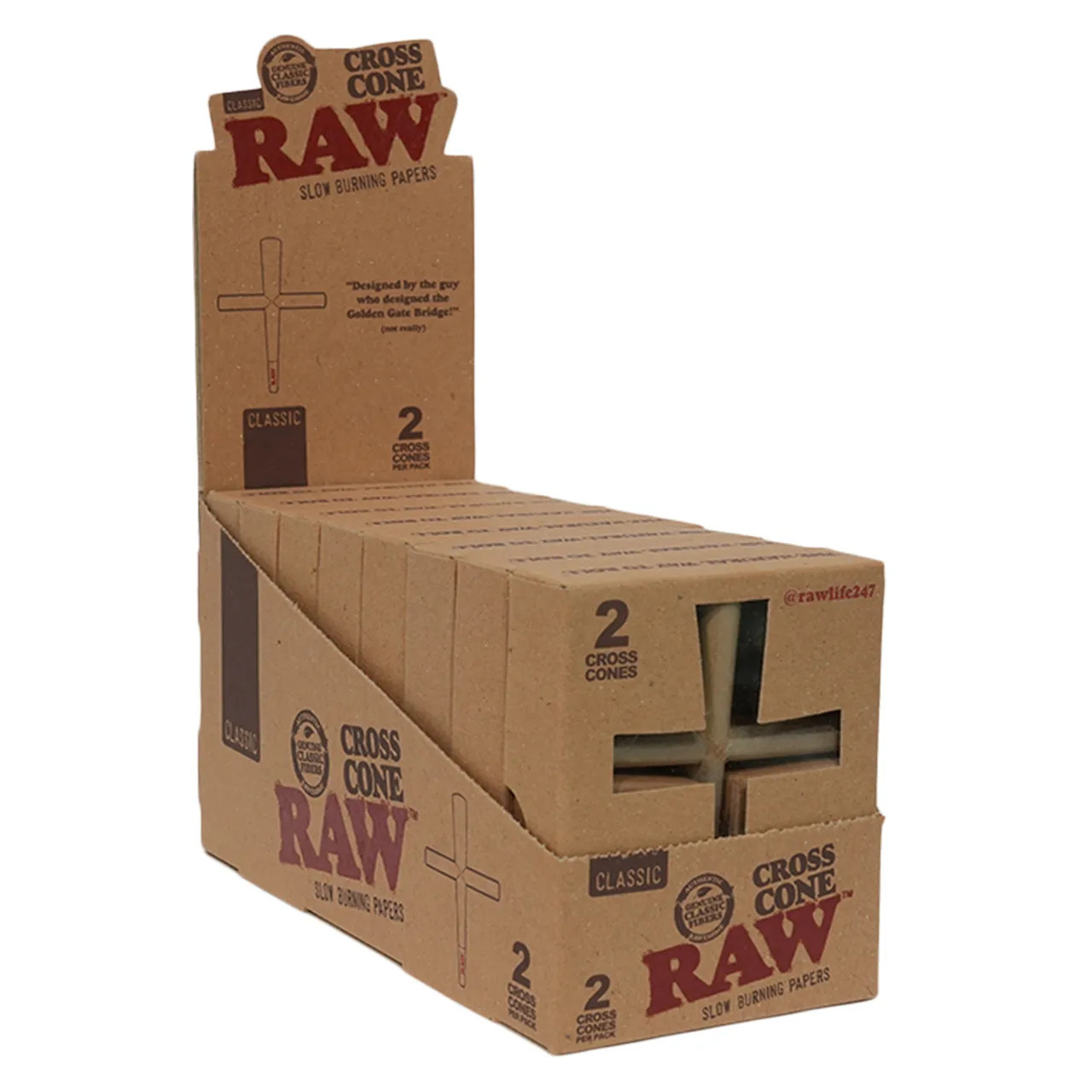 RAW® - Cross Cones 2ct - Display of 8 (MSRP $20.00ea)