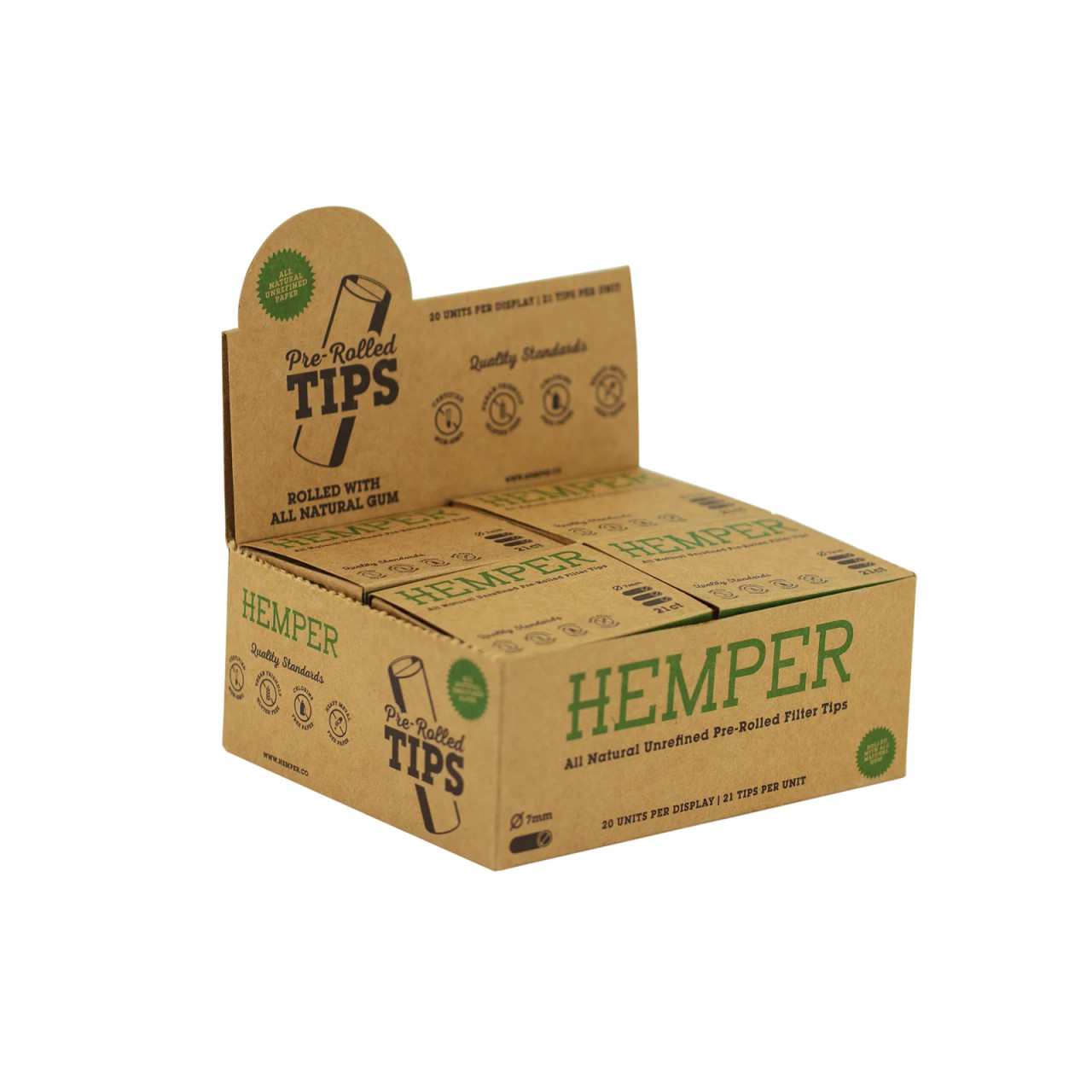 Hemper - Pre-Rolled Bullet Filler Tips 21ct - Display of 20 (MSRP $3.00ea)