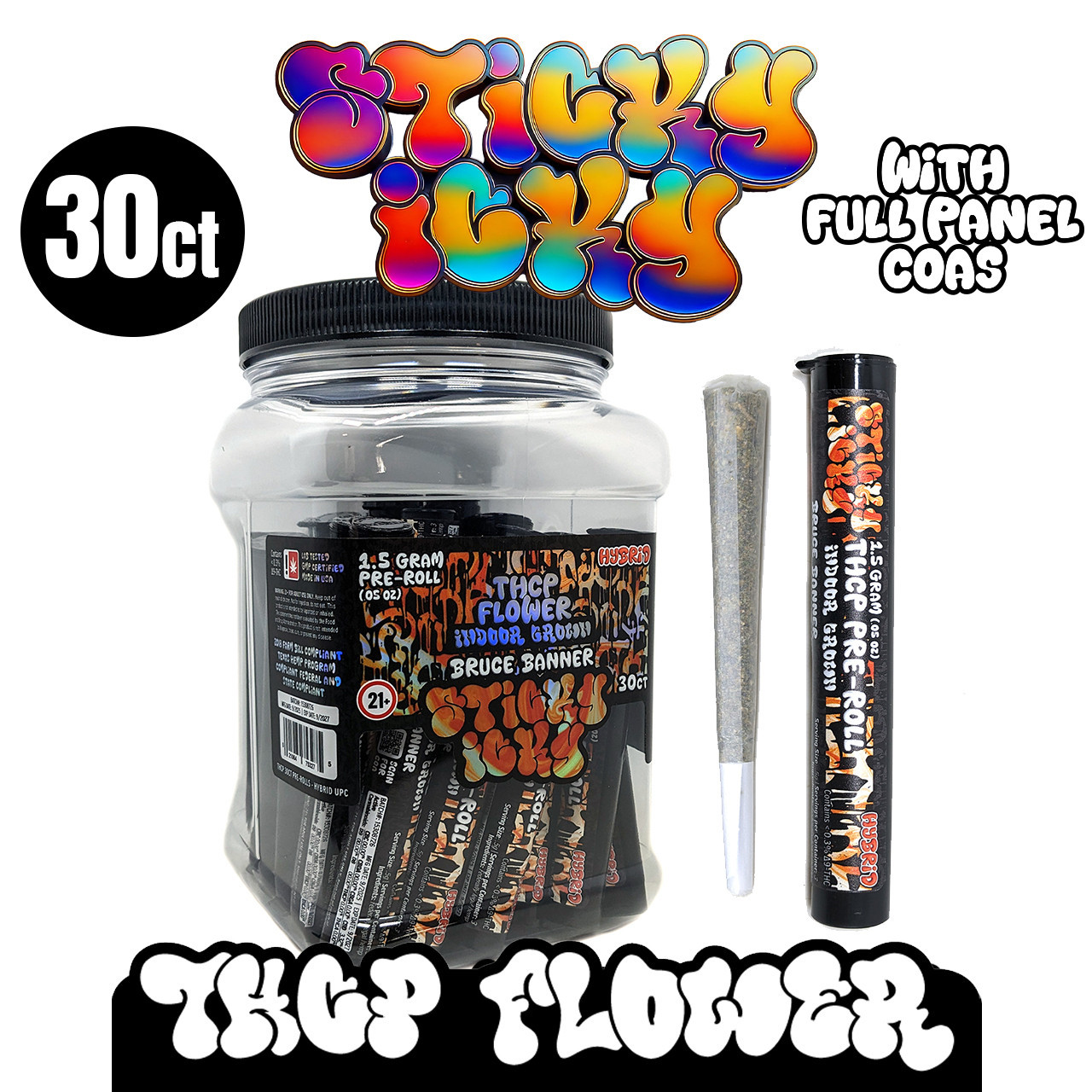 Sticky Icky - THCP Pre-Roll 1.5g Single Tube & 30ct Jar