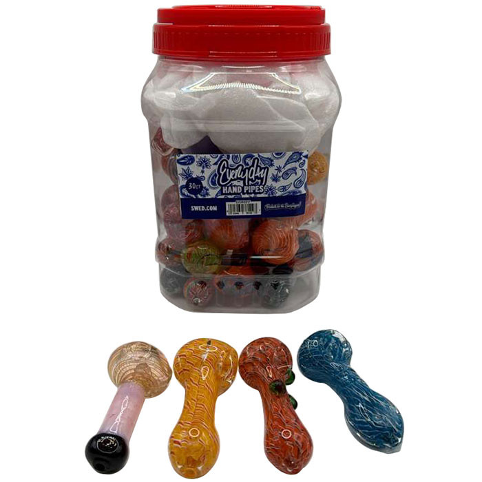 Everyday - 4" Mix Fancy Spoon Hand Pipe - 30ct Jar (MSRP $12.00ea)