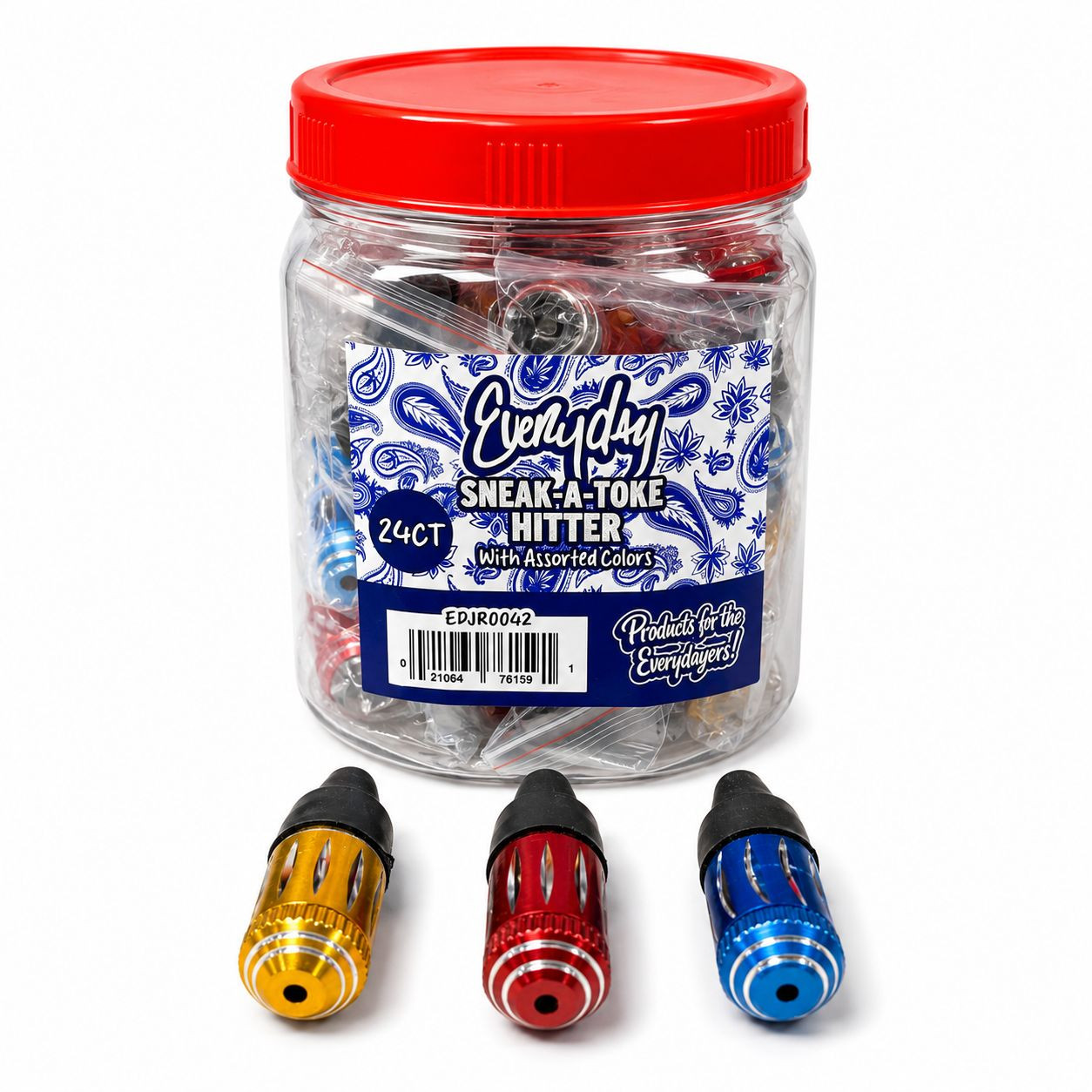 Everyday - Assorted Color Sneak-a-Toke Hitter Hand Pipe - 24ct Jar (MSRP $5.00ea)