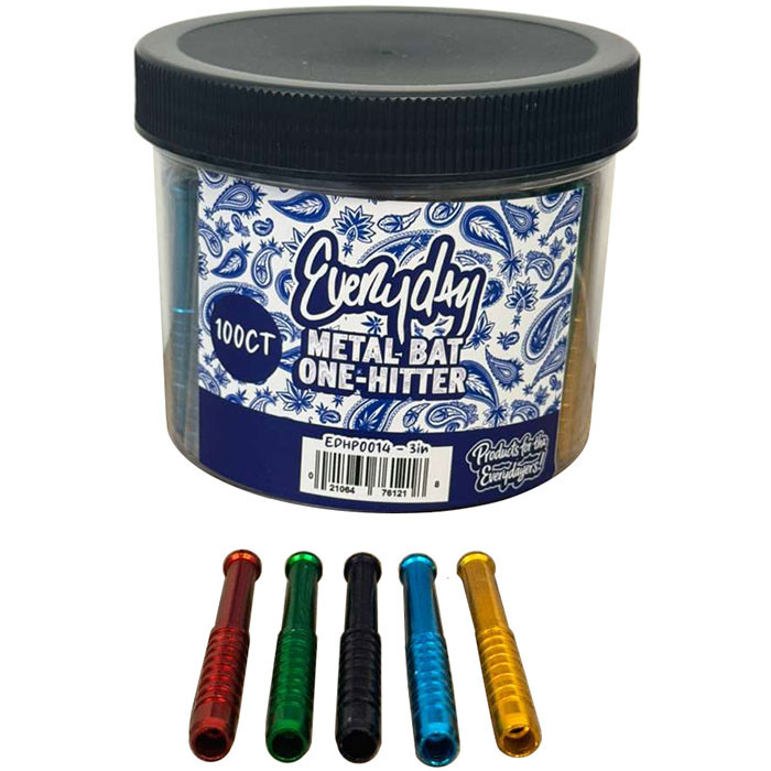 Everyday - 3" Metal Bat Shape Cig Hitter Hand Pipe - 100ct Jar (MSRP $90.00)