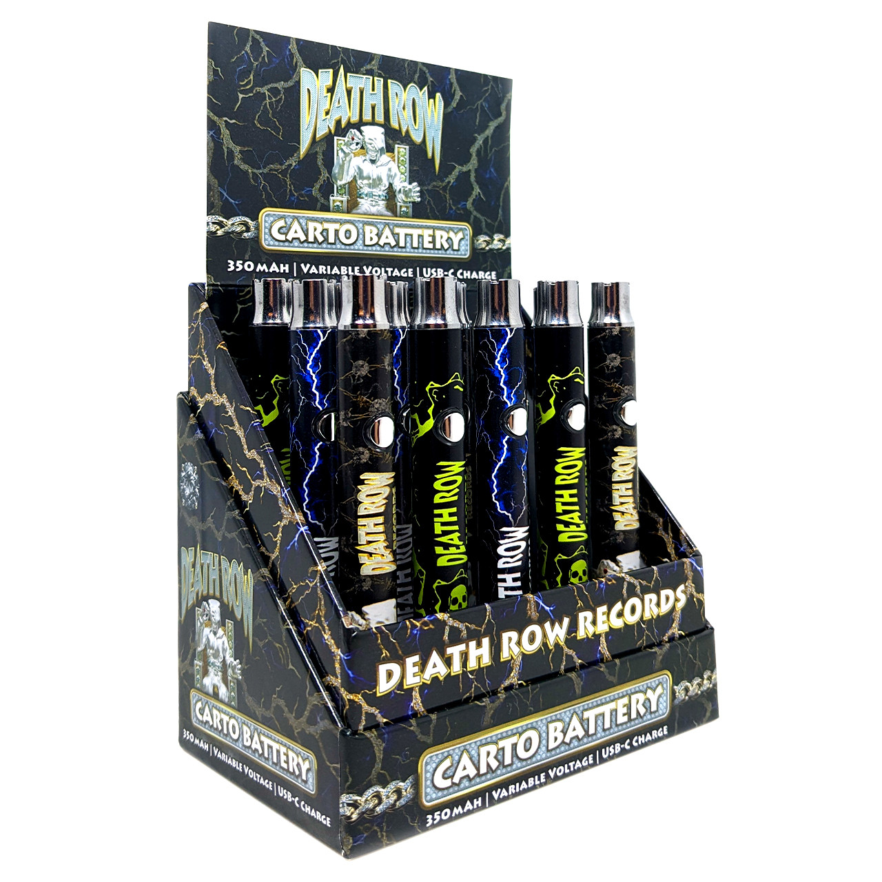 Death Row Records - 510 350mah VV Carto Battery USBC - Display of 15