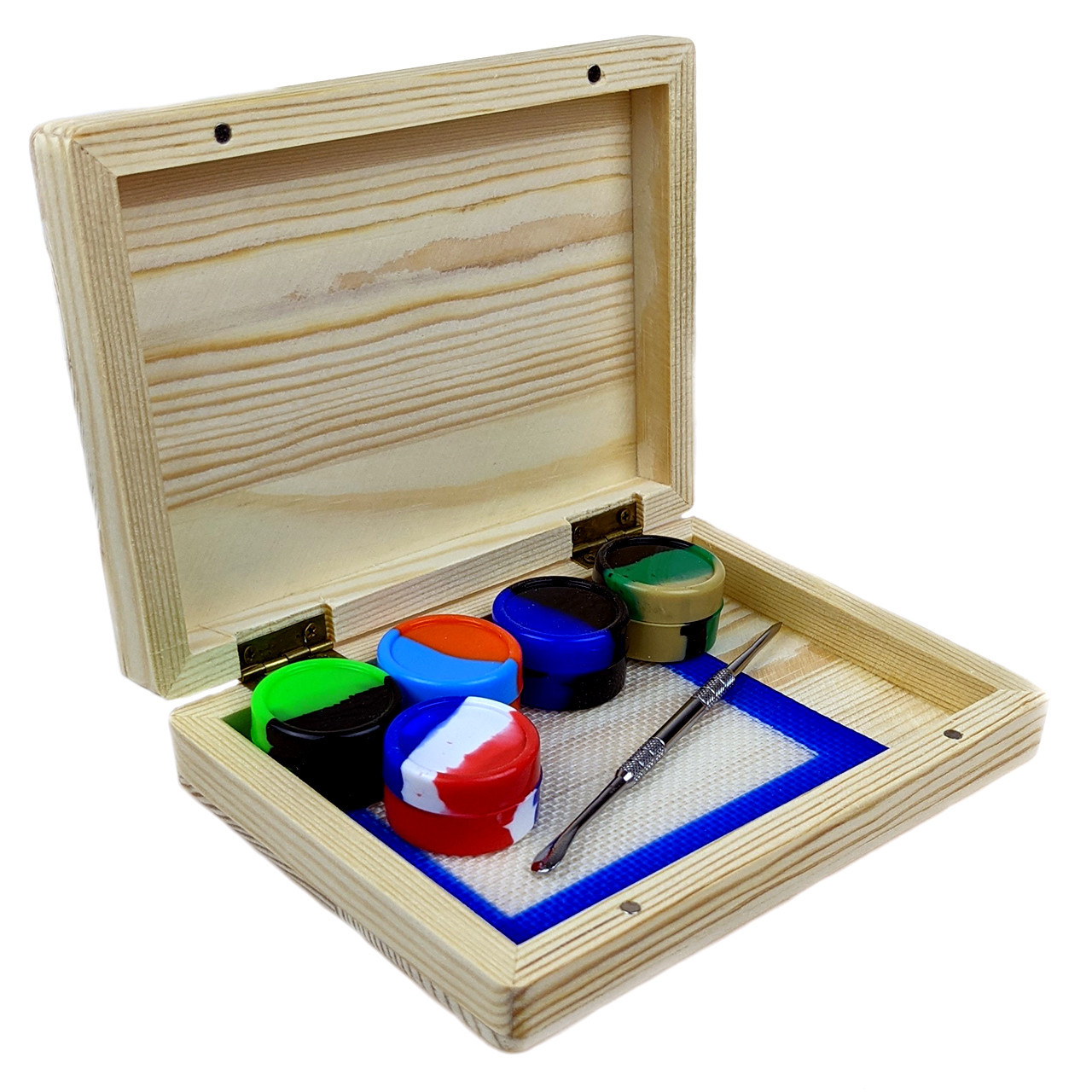 6.25" x 4.5" Wooden Box Silicone Dab Set - SINGLE (MSRP $25.00)