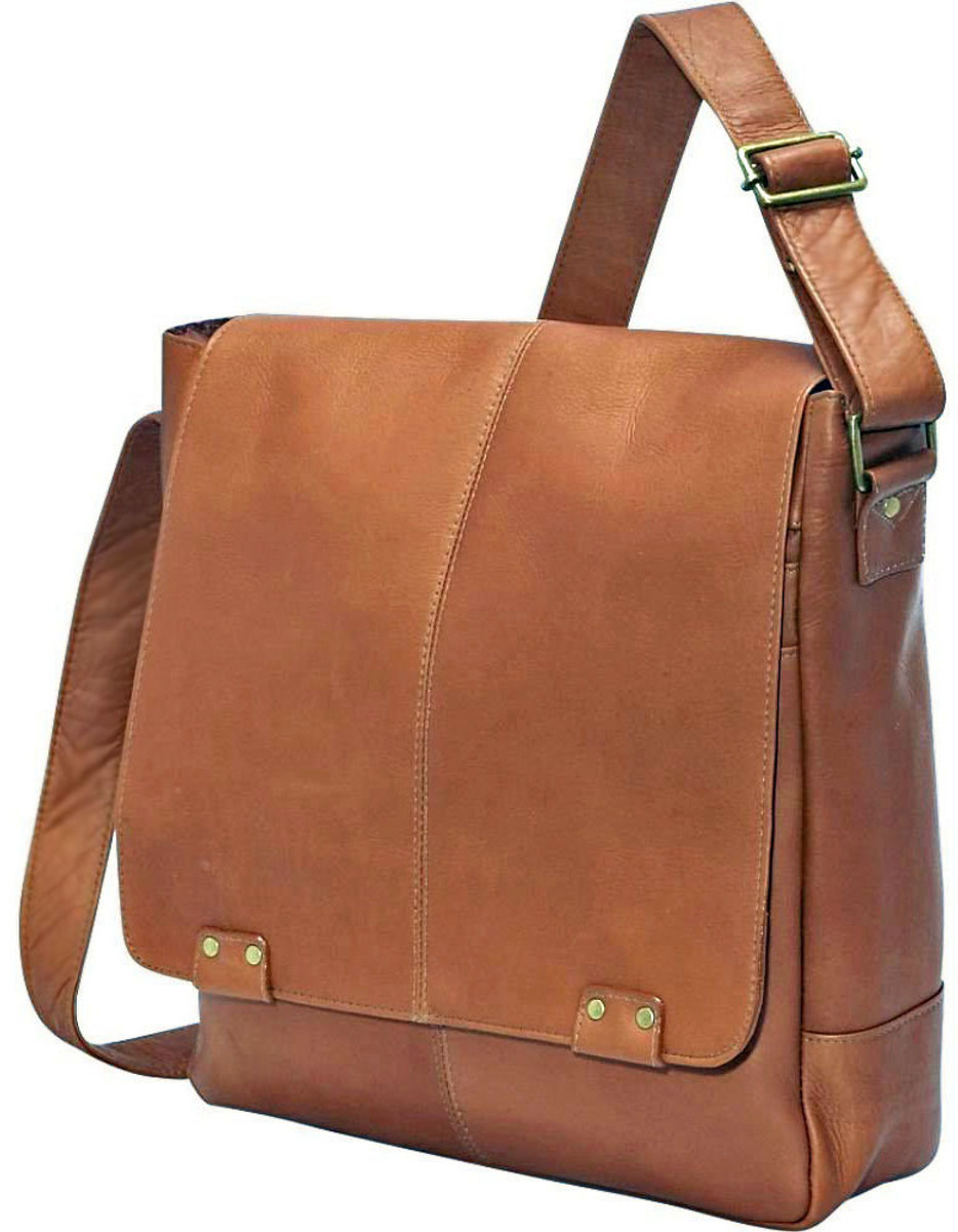 vertical messenger leather bag