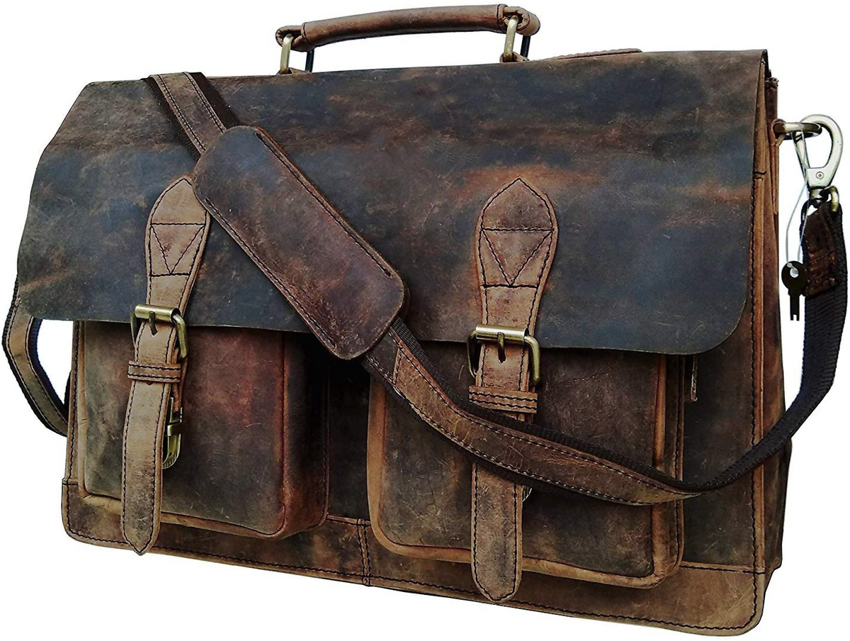 distressed leather bag