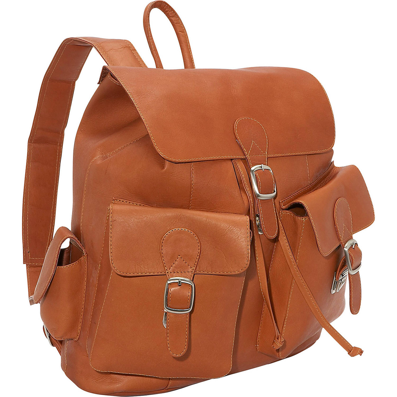 Piel Leather Large Buckle-Flap Backpack 9726 Large Leather Backpack