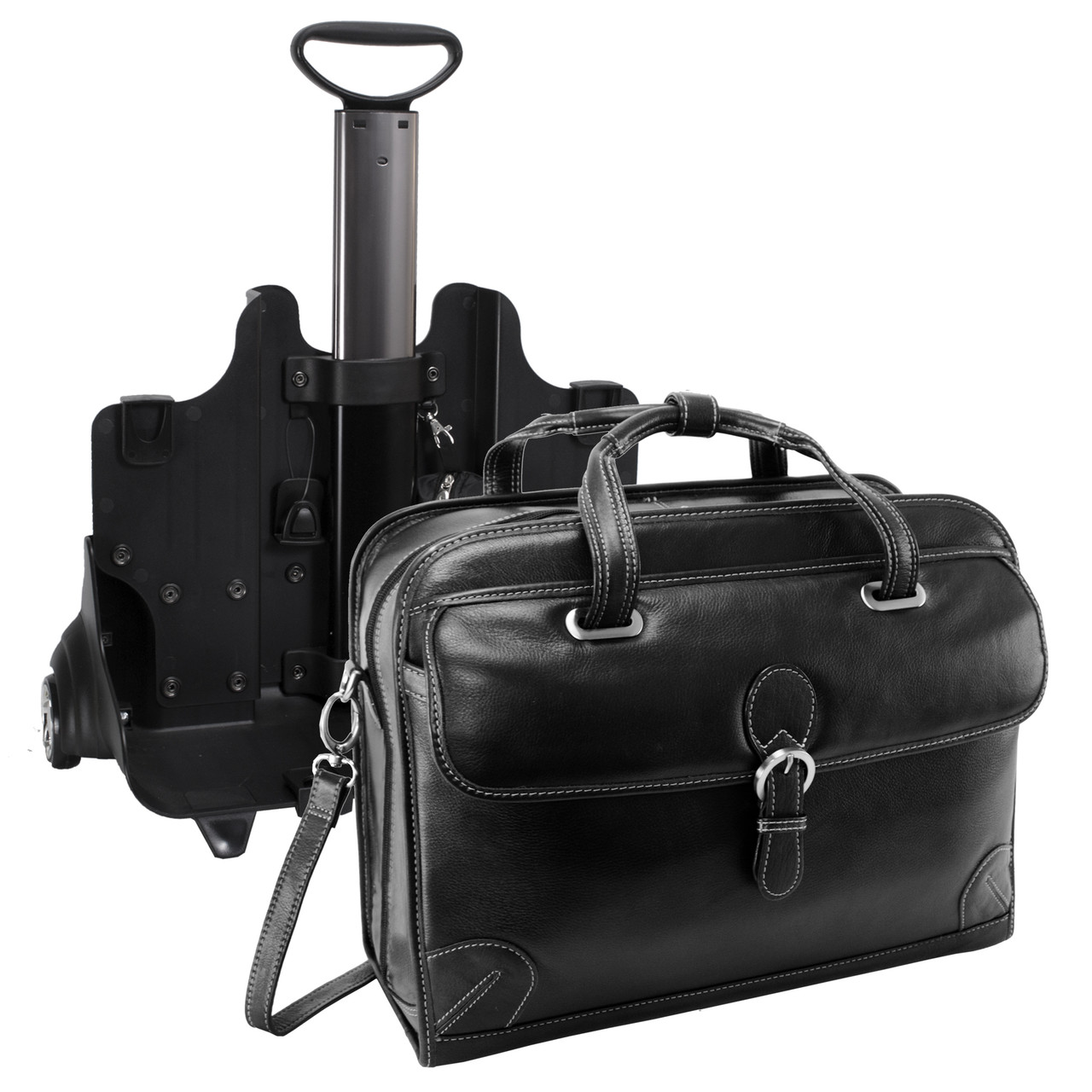 Siamod Carugetto Italian Leather Detachable Wheeled Laptop Case