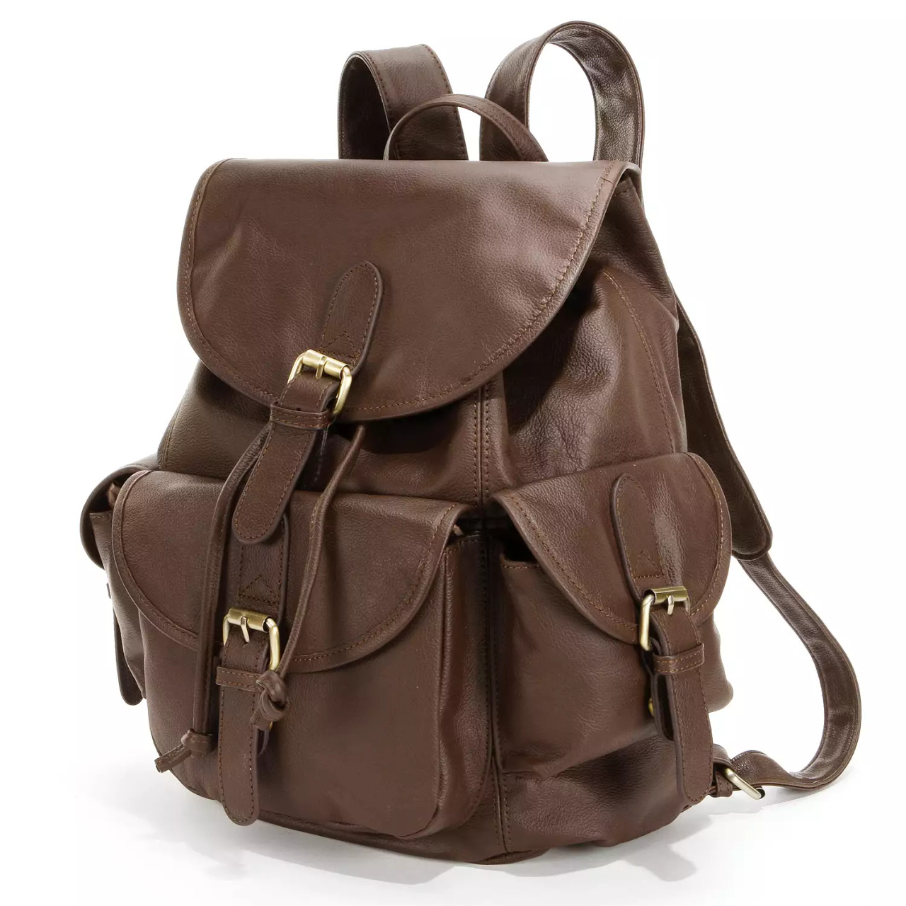 Amerileather Urban Buckle Flap Backpack; Dark Brown