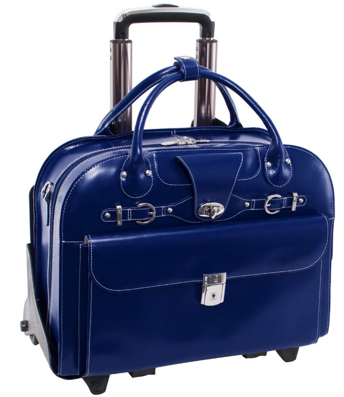 McKlein Roseville Leather Rolling Briefcase Navy 96647 FlyThrough