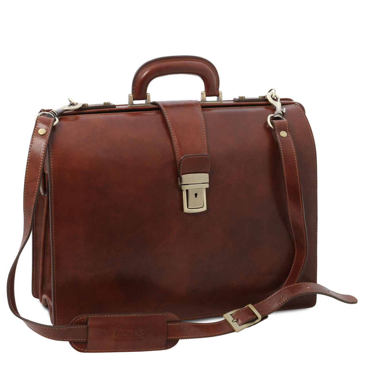 Buccio Tuscany Cannella Brown Italian Leather Briefcase Attorney Briefbag