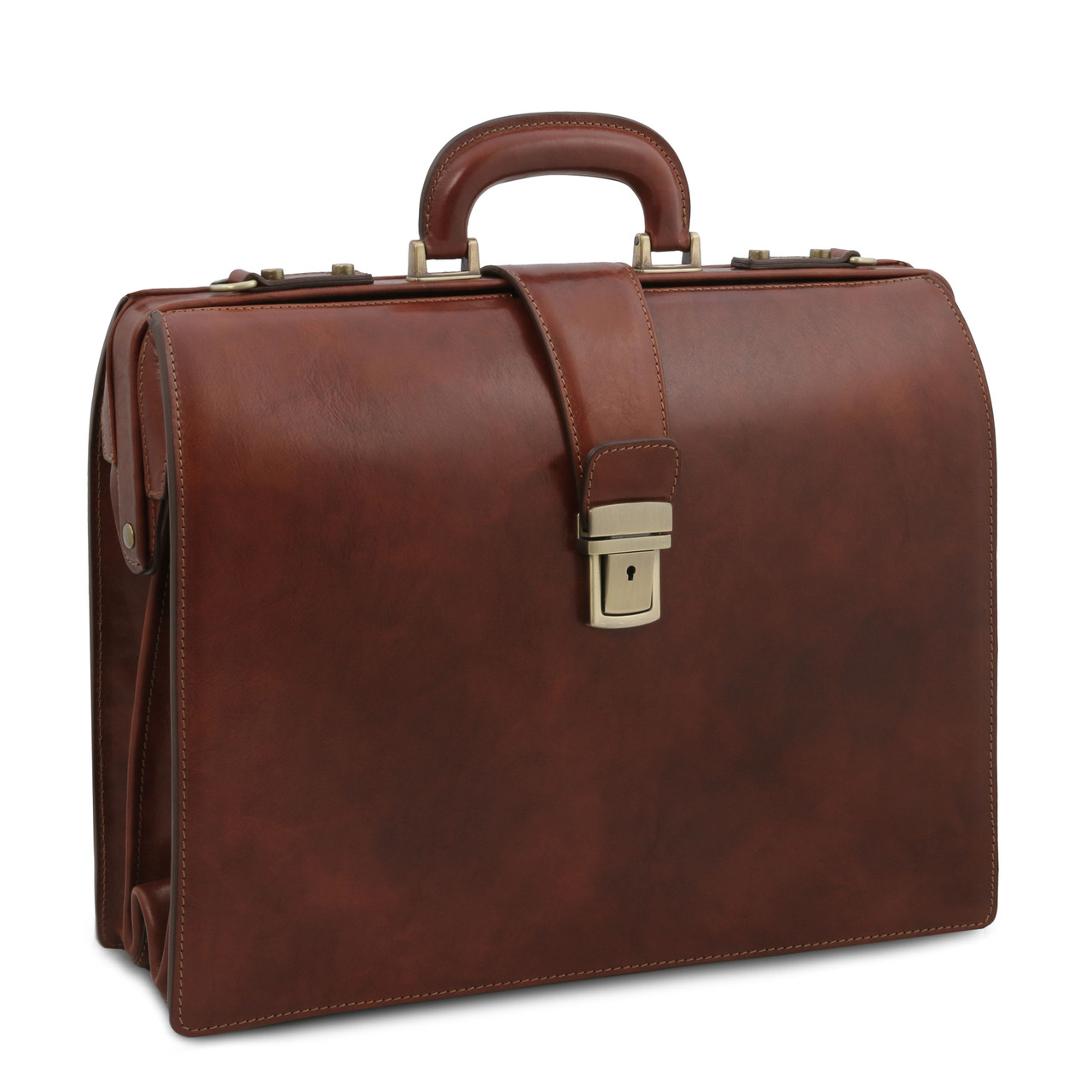 Buccio Tuscany Cannella Brown Italian Leather Briefcase Attorney Briefbag