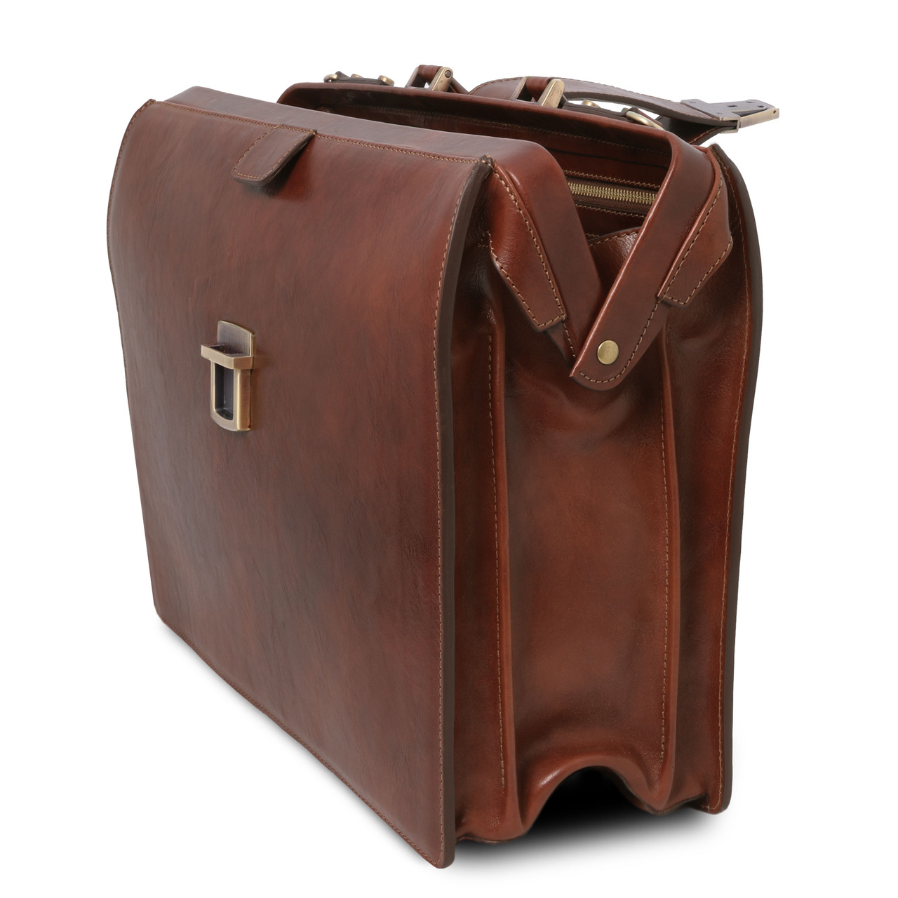 Buccio Tuscany Cannella Brown Italian Leather Briefcase Attorney Briefbag