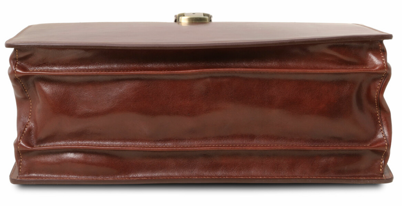 Buccio Tuscany Cannella Brown Italian Leather Briefcase Attorney Briefbag