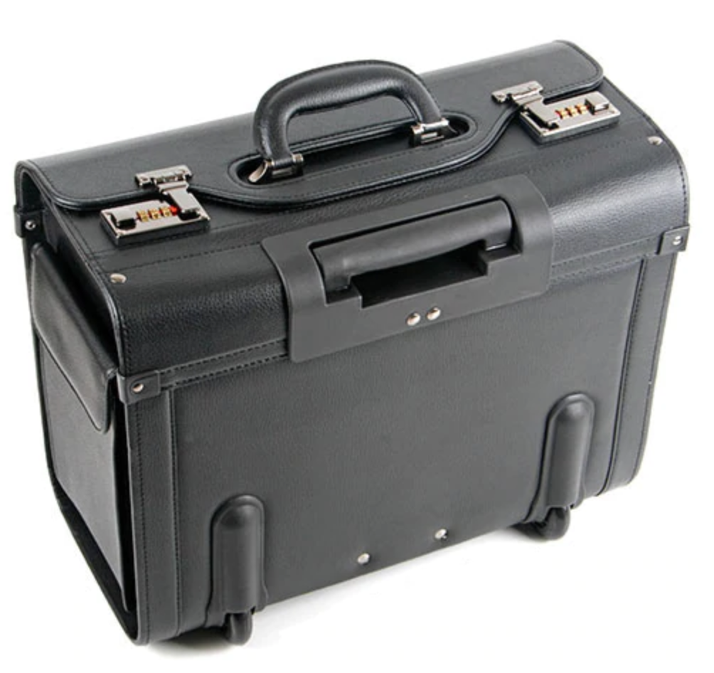 Edmond Leather Wheeled Catalog Case Rolling Briefcase