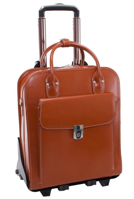 McKlein La Grange Leather Briefcase on Wheels 9649 Brown