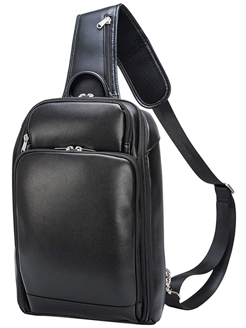  Black Leather Convertible Briefcase Sling Backpack for Men 14  Inch Laptop Small Crossbody Shoulder Dayback Chest Bag Attache Case for  Business Travel Work : Electronics
