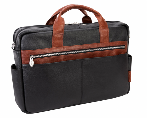 McKlein Southport 17” Leather Two-Tone Laptop Briefcase Black