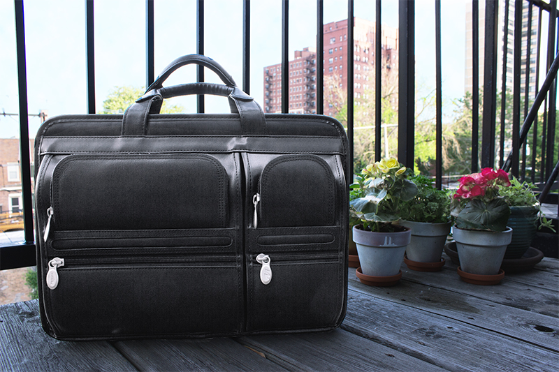 MCKLEIN Hubbard Black Leather Dual-Compartment Laptop Briefcase Bag