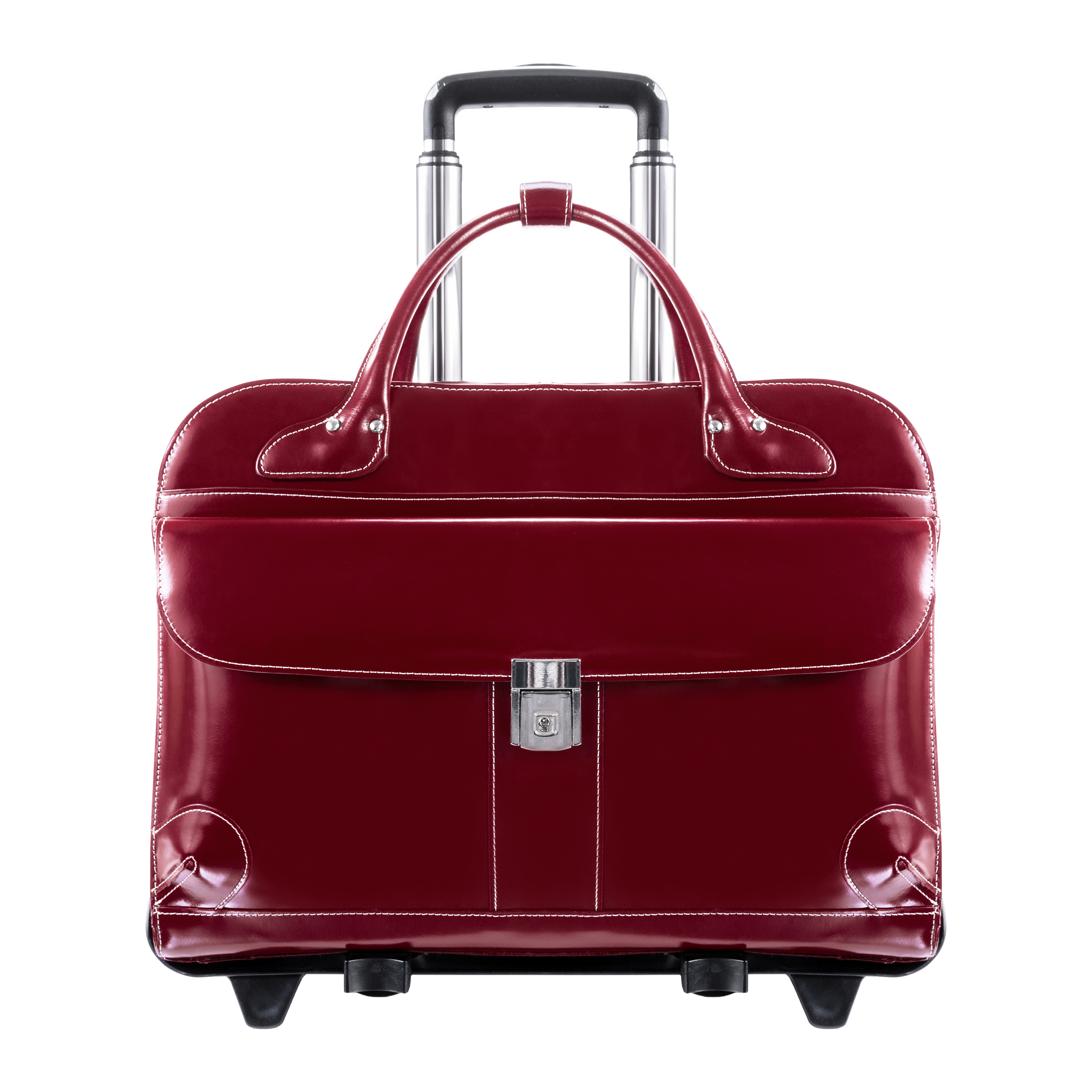 McKlein Lakewood Leather Briefcase on Wheels Red