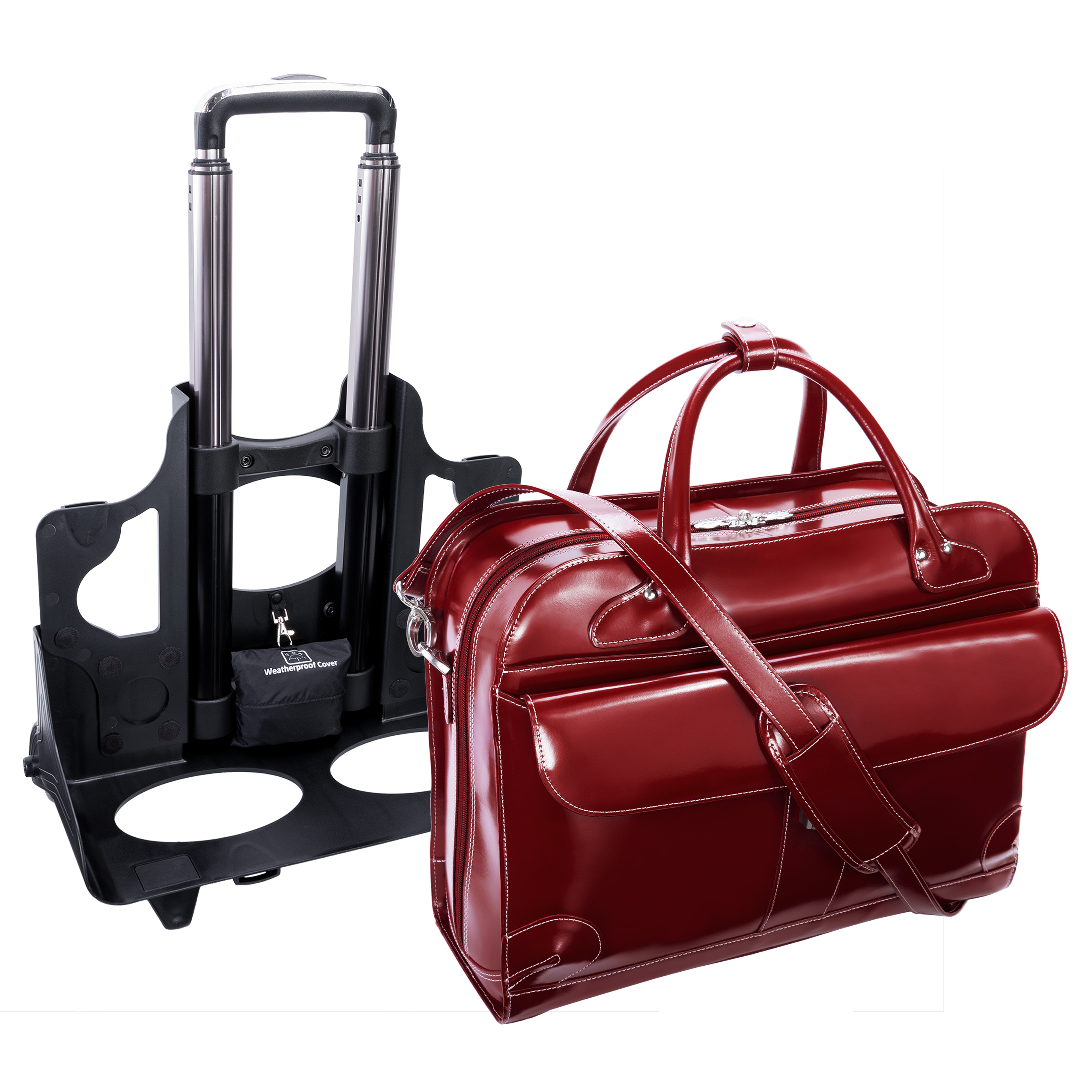 McKlein Lakewood Leather Briefcase on Wheels Red